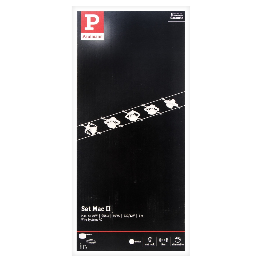Paulmann 94134 - Rinkinys 5x GU5.3/10W, pilna MAC kabelinė sistema 230V, balta