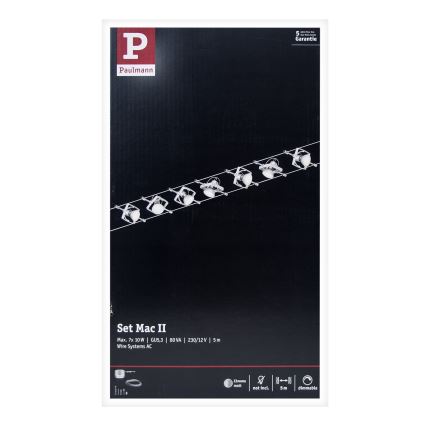Paulmann 94152 - 7xGU5,3/10W komplektas, pilna MAC 230V kabelinė sistema, matinis chromas