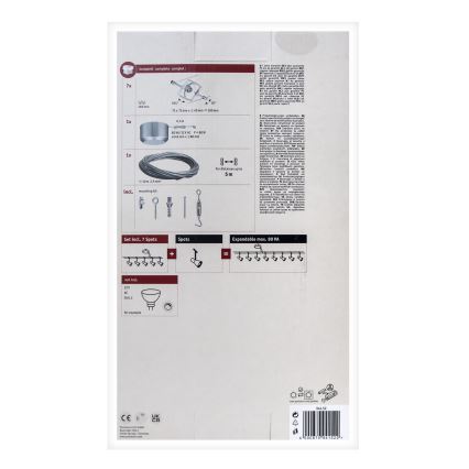 Paulmann 94152 - 7xGU5,3/10W komplektas, pilna MAC 230V kabelinė sistema, matinis chromas