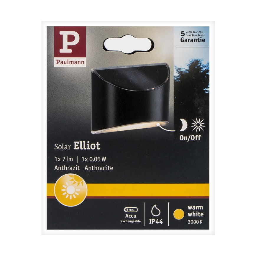 Paulmann 94233 - LED/0,05W IP44 Saulės energija įkraunamas sieninis šviestuvas ELLIOT 1,2V 400 mAh