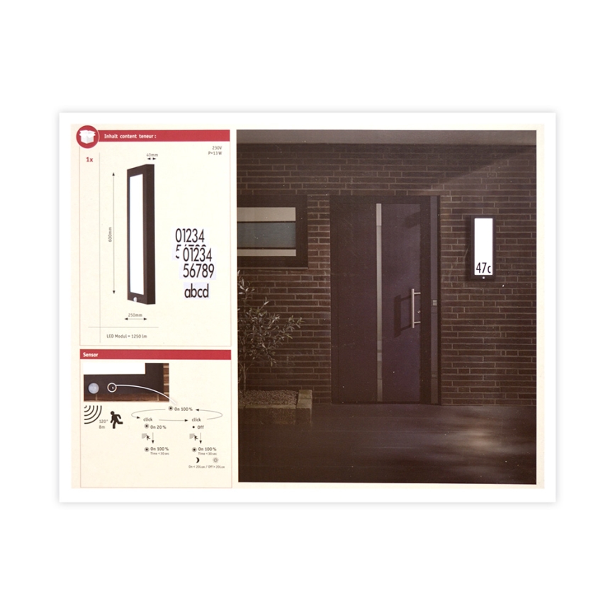 Paulmann 94256_1 - LED/10W IP44 Lauko lubinis šviestuvas su jutikliu 230V