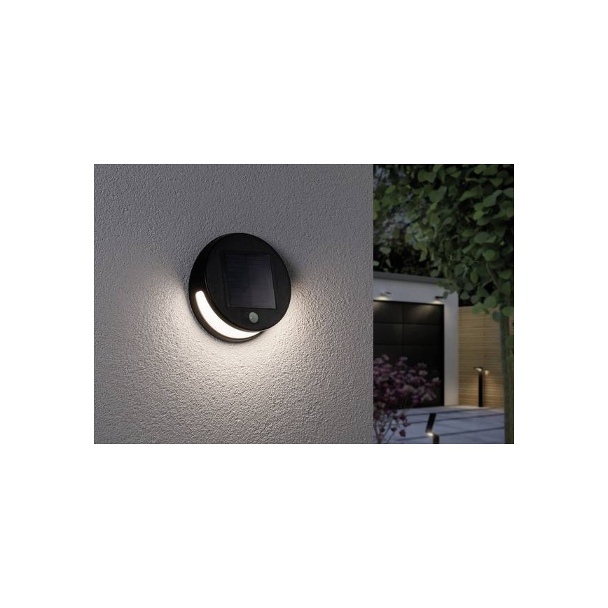 Paulmann 94265 - LED/3W IP44 Lauko šviestuvas, įkraunamas saulės energija su jutikliu HELENA 3,7V 1800 mAh
