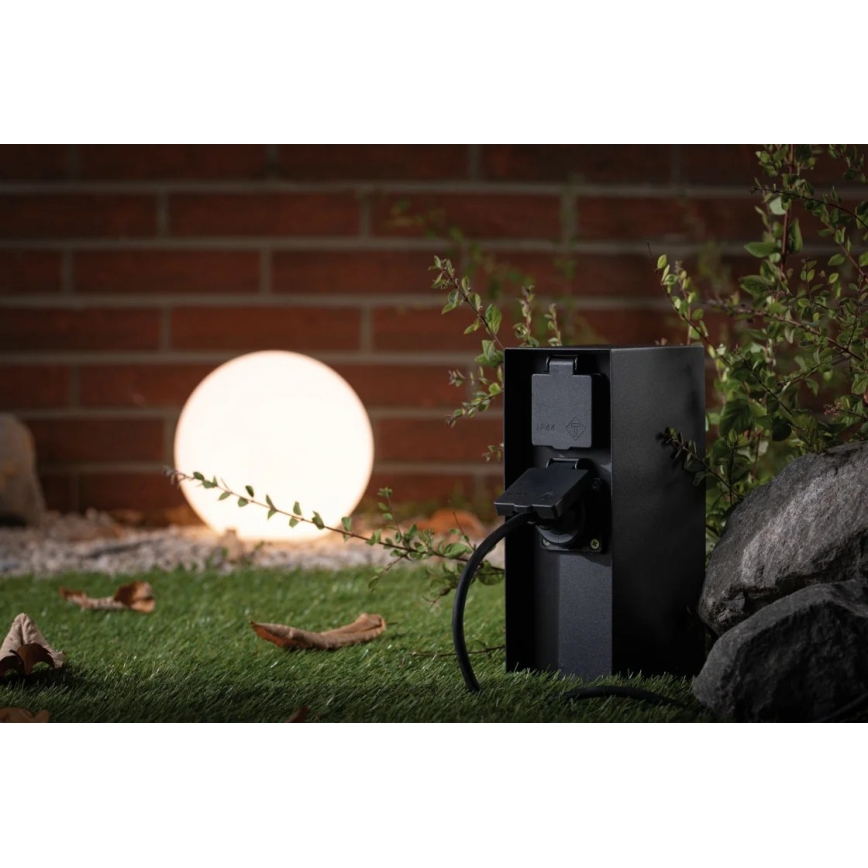 Paulmann 94315 -Lauko kištukinių lizdų stulpas su prieblandos jutikliu RIO 3Z SCHUKO 230V IP44