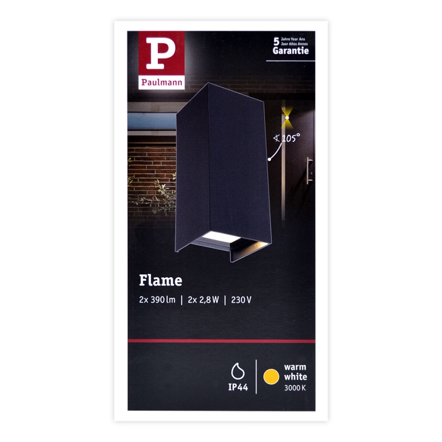 Paulmann 94326 - 2xLED/2,8W IP44 Lauko sieninis šviestuvas FLAME 230V