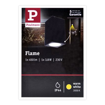 Paulmann 94327 - LED/3,8W IP44 Lauko sieninis šviestuvas FLAME 230V antracitas