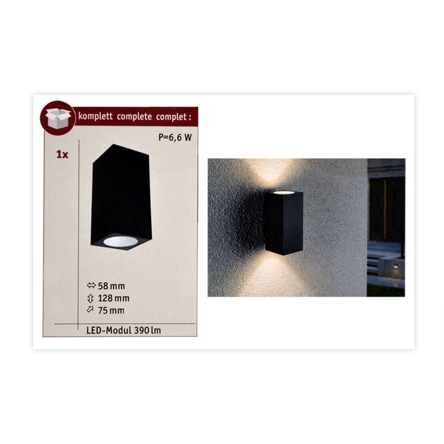 Paulmann 94328 - 2xLED/2,8W IP44 Lauko sieninis šviestuvas FLAME 230V antracitas