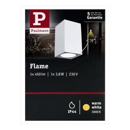 Paulmann 94329 - LED/3,8W IP44 Lauko sieninis šviestuvas FLAME 230V balta