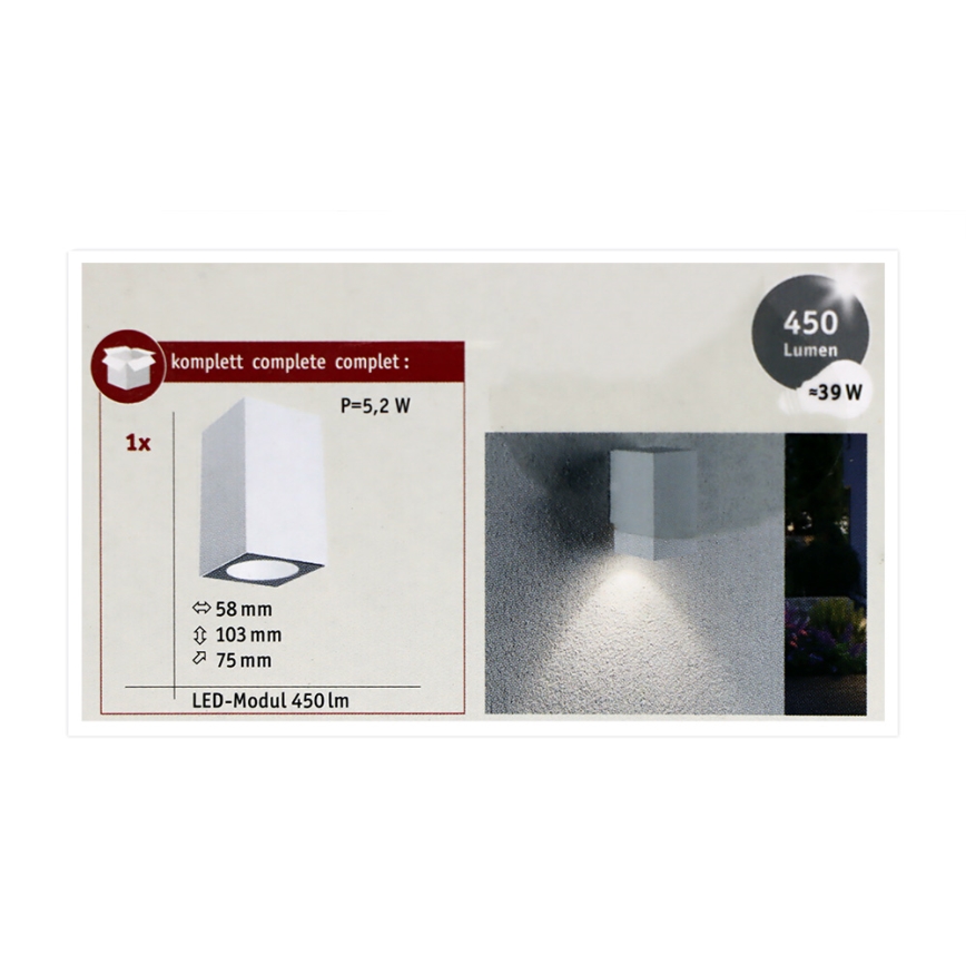 Paulmann 94329 - LED/3,8W IP44 Lauko sieninis šviestuvas FLAME 230V balta