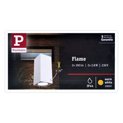 Paulmann 94330 - 2xLED/2,8W IP44 Lauko sieninis šviestuvas FLAME 230V balta