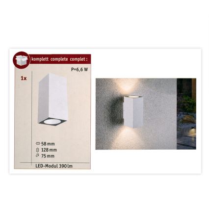 Paulmann 94330 - 2xLED/2,8W IP44 Lauko sieninis šviestuvas FLAME 230V balta