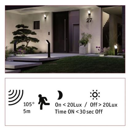 Paulmann 94403 - LED/10W IP44 Lauko šviestuvas su ADYA jutikliu 230V