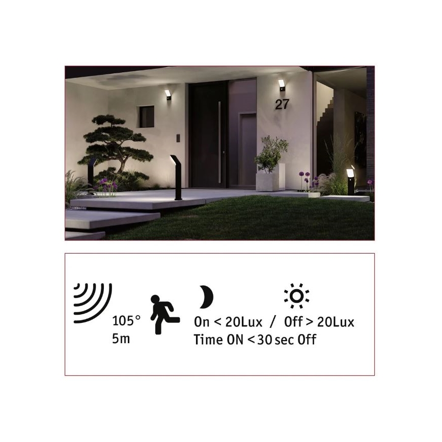 Paulmann 94403 - LED/10W IP44 Lauko šviestuvas su ADYA jutikliu 230V