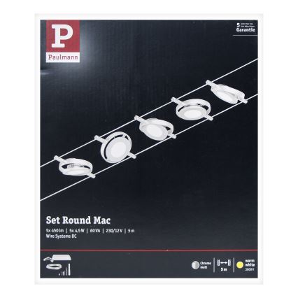 Paulmann 94414 - KOMPLEKTAS 5xLED/4,5W Akcentinis apšvietimas pakabinamai sistemai ROUNDMAC 230V blizgus chromas