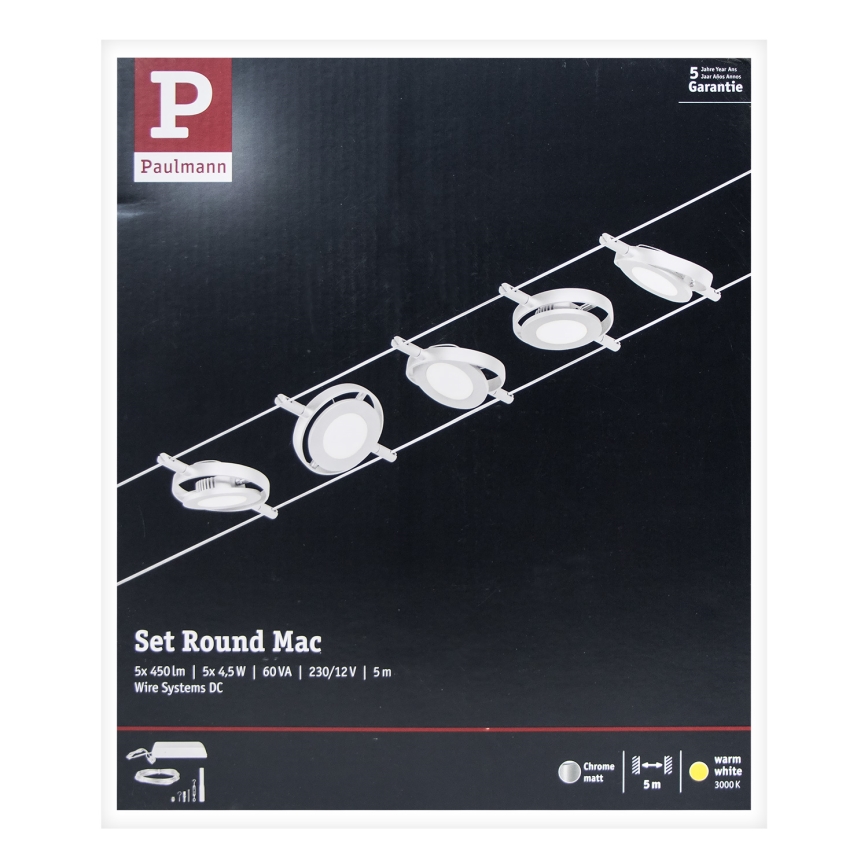 Paulmann 94414 - KOMPLEKTAS 5xLED/4,5W Akcentinis apšvietimas pakabinamai sistemai ROUNDMAC 230V blizgus chromas