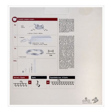 Paulmann 94414 - KOMPLEKTAS 5xLED/4,5W Akcentinis apšvietimas pakabinamai sistemai ROUNDMAC 230V blizgus chromas