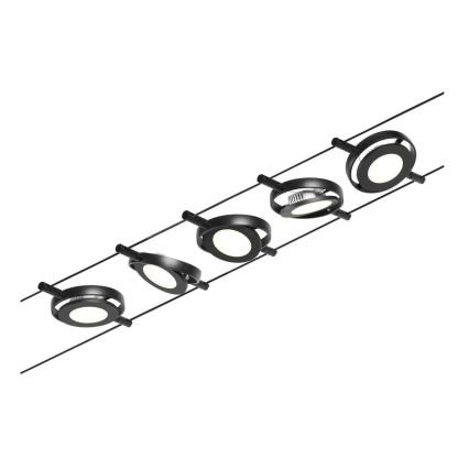 Paulmann 94418 - RINKINYS 5xLED/4,5W Pilna ROUNDMAC 230V laidų sistema, juoda