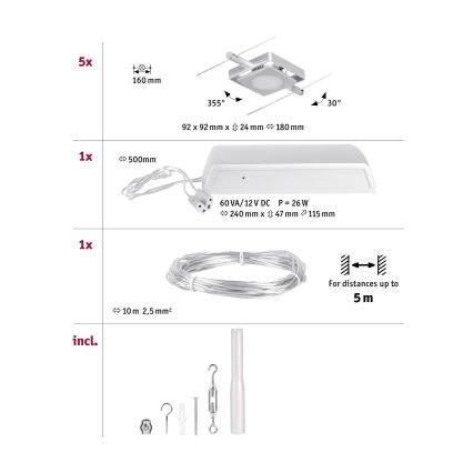 Paulmann 94420 - KOMPLEKTAS 5xLED/4,5W Akcentinis šviestuvas bėgių sistemai MAC 230V matinis chromas