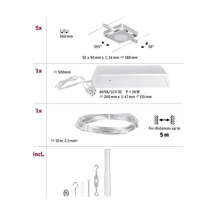 Paulmann 94420 - RINKINYS 5xLED/4,5W, MAC kabelinė sistema 230V, matinis chromas
