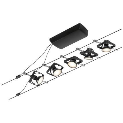 Paulmann 94434 - RINKINYS 5xGU5,3/10W Taškinis šviestuvas kabelinės sistemos MAC 230V juodas