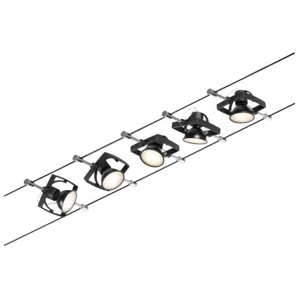 Paulmann 94434 - RINKINYS 5xGU5,3/10W Taškinis šviestuvas kabelinės sistemos MAC 230V juodas