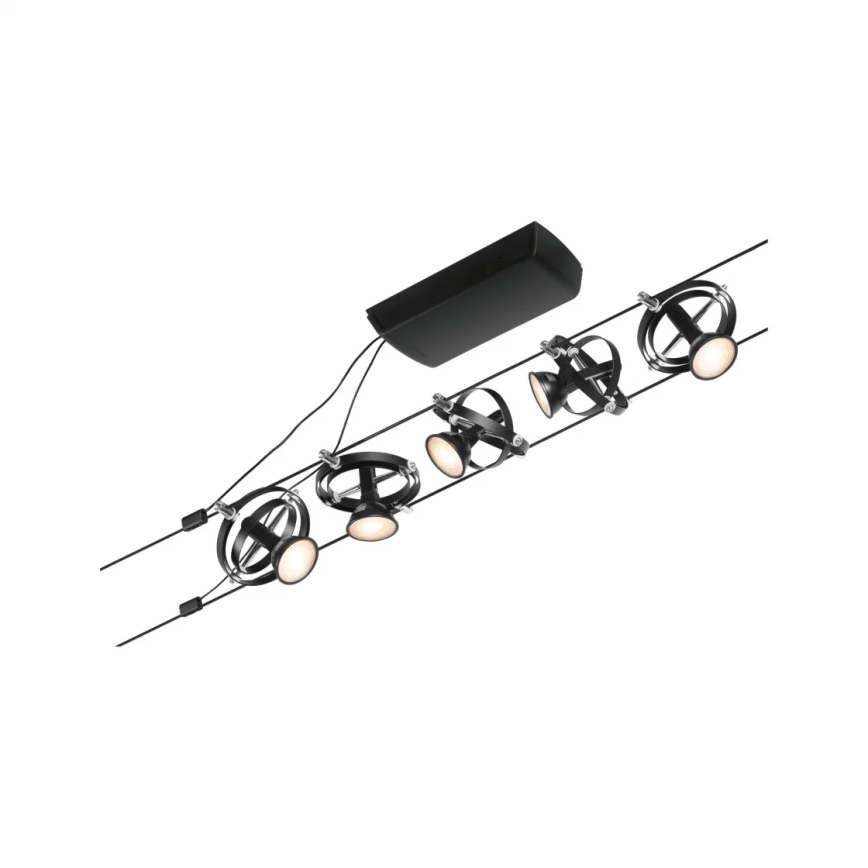 Paulmann 94440 - RINKINYS 5xGU5,3/10W Kompletiška CARDAN kabelinė sistema 230V juoda