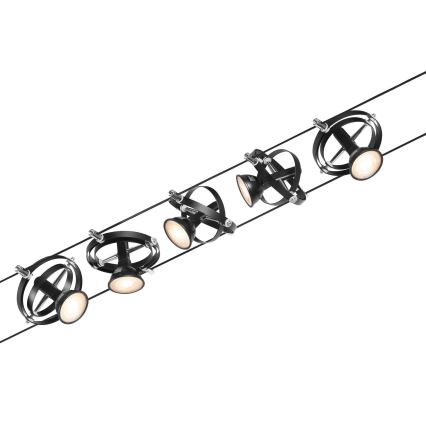 Paulmann 94440 - RINKINYS 5xGU5,3/10W Kompletiška CARDAN kabelinė sistema 230V juoda