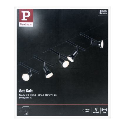 Paulmann 94446 - RINKINYS 5xGU5,3/10W Komplektinė SALT kabelinė sistema 230V juoda