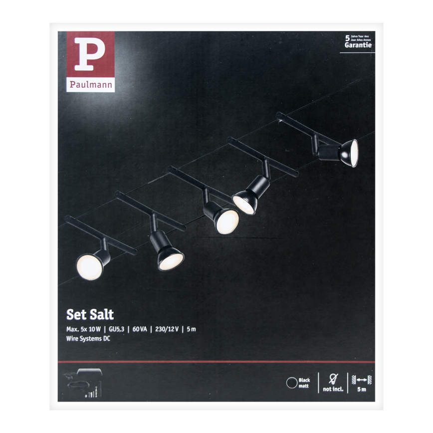 Paulmann 94446 - RINKINYS 5xGU5,3/10W Komplektinė SALT kabelinė sistema 230V juoda