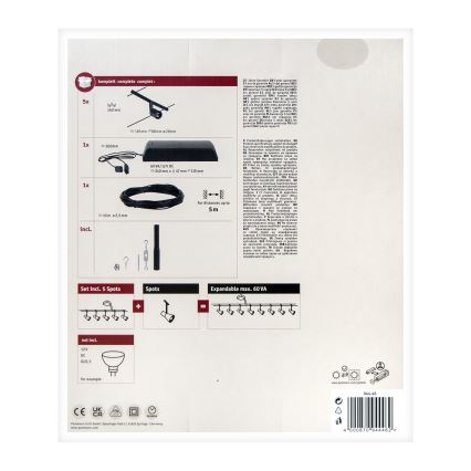 Paulmann 94446 - RINKINYS 5xGU5,3/10W Komplektinė SALT kabelinė sistema 230V juoda