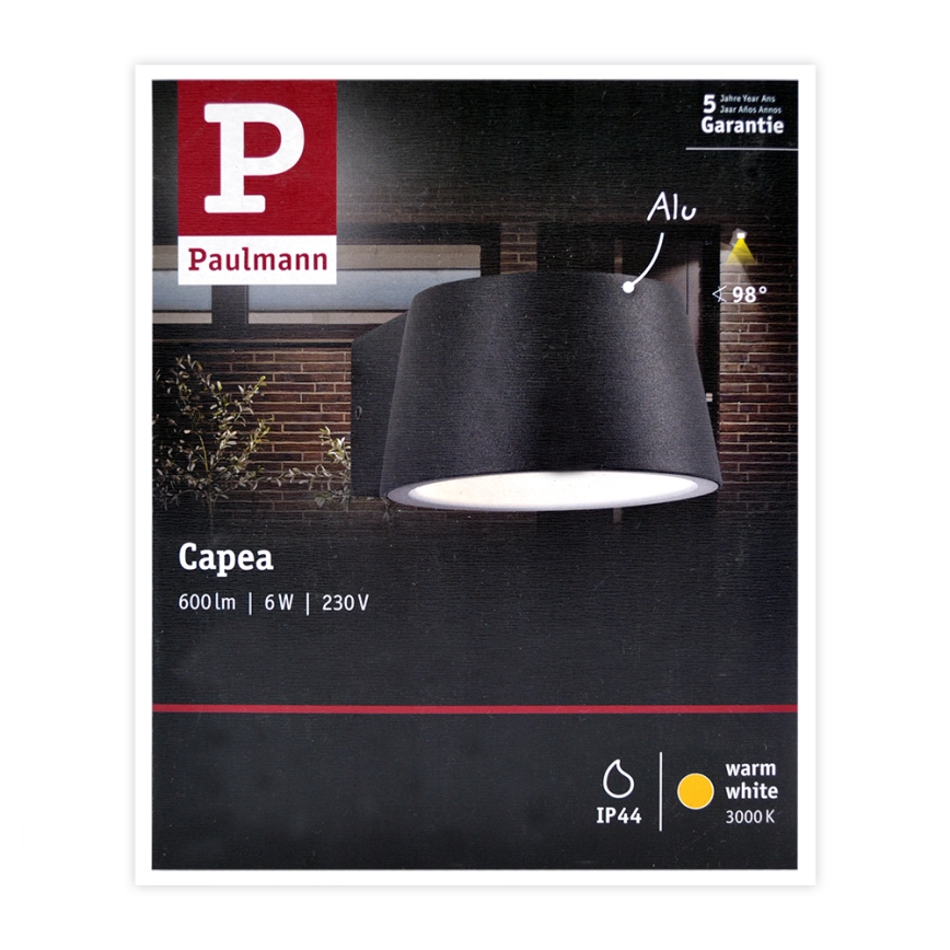 Paulmann 94452 - LED/6W IP44 Lauko sieninis šviestuvas CAPEA 230V