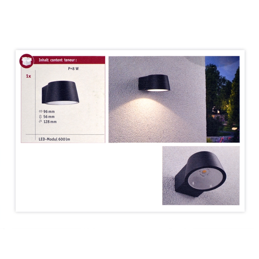 Paulmann 94452 - LED/6W IP44 Lauko sieninis šviestuvas CAPEA 230V