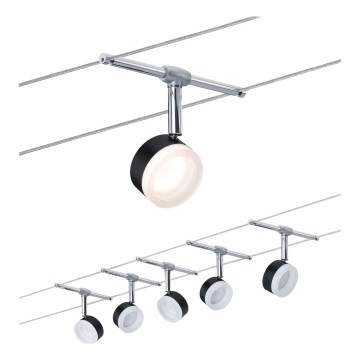 Paulmann 94457 – komplektas 5 × 4 W LED taškinių šviestuvų kabelinei sistemai CLEAR, 230 V, juoda / blizgus chromas