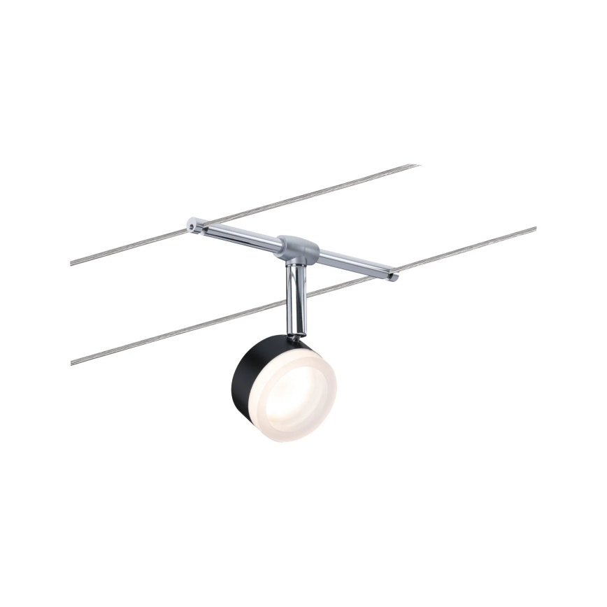 Paulmann 94457 – komplektas 5 × 4 W LED taškinių šviestuvų kabelinei sistemai CLEAR, 230 V, juoda / blizgus chromas