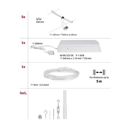 Paulmann 94458 - RINKINYS 5xGU5,3/10W Taškinis šviestuvas vieliniam sistemai SALT 230V baltas