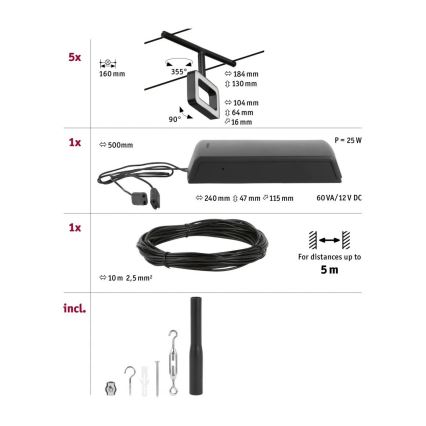 Paulmann 94485 - KOMPLEKTAS 5xLED/4,8W Akcentinis šviestuvas bėgių sistemai FRAME 230V juoda