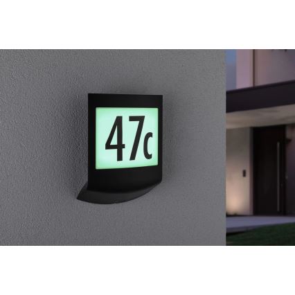 Paulmann 94513 - RGBW LED/8,2W IP44 Dimeriuojamas namo numeris su sutemų jutikliu PADEA 230V antracitas