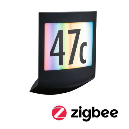 Paulmann 94513 - RGBW LED/8,2W IP44 Dimeriuojamas namo numeris su sutemų jutikliu PADEA 230V antracitas