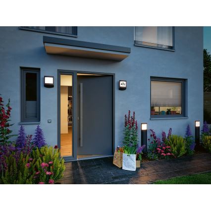 Paulmann 94514 - LED/8,5W IP44 Reguliuojamas namo numerio apšvietimas su judesio ir sutemos jutikliu PADEA 230V antracitas