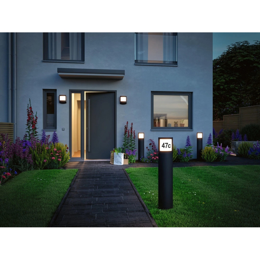 Paulmann 94514 - LED/8,5W IP44 Reguliuojamas namo numerio apšvietimas su judesio ir sutemos jutikliu PADEA 230V antracitas