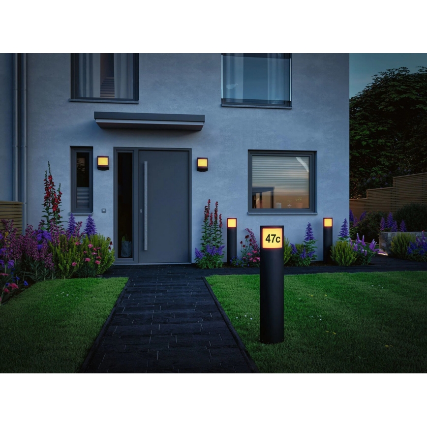 Paulmann 94514 - LED/8,5W IP44 Reguliuojamas namo numerio apšvietimas su judesio ir sutemos jutikliu PADEA 230V antracitas