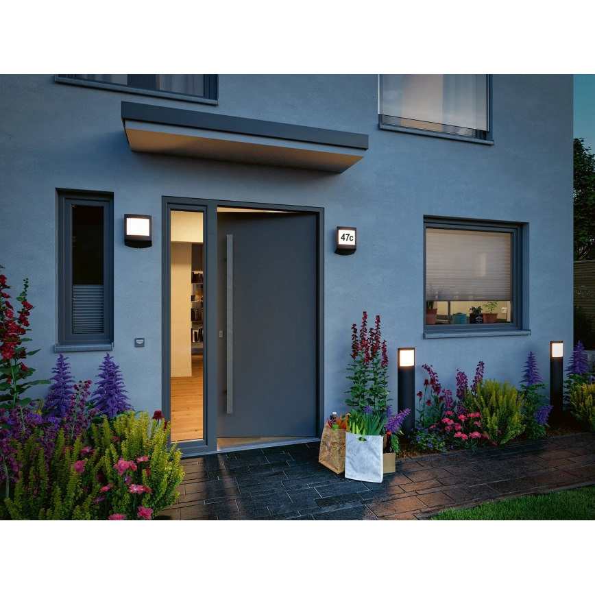 Paulmann 94515 - LED/8,5W IP44 Dimeriuojamas namų numerio šviestuvas su judesio ir sutemų jutikliu PADEA 230V antracitas