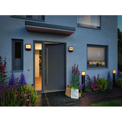 Paulmann 94515 - LED/8,5W IP44 Dimeriuojamas namų numerio šviestuvas su judesio ir sutemų jutikliu PADEA 230V antracitas