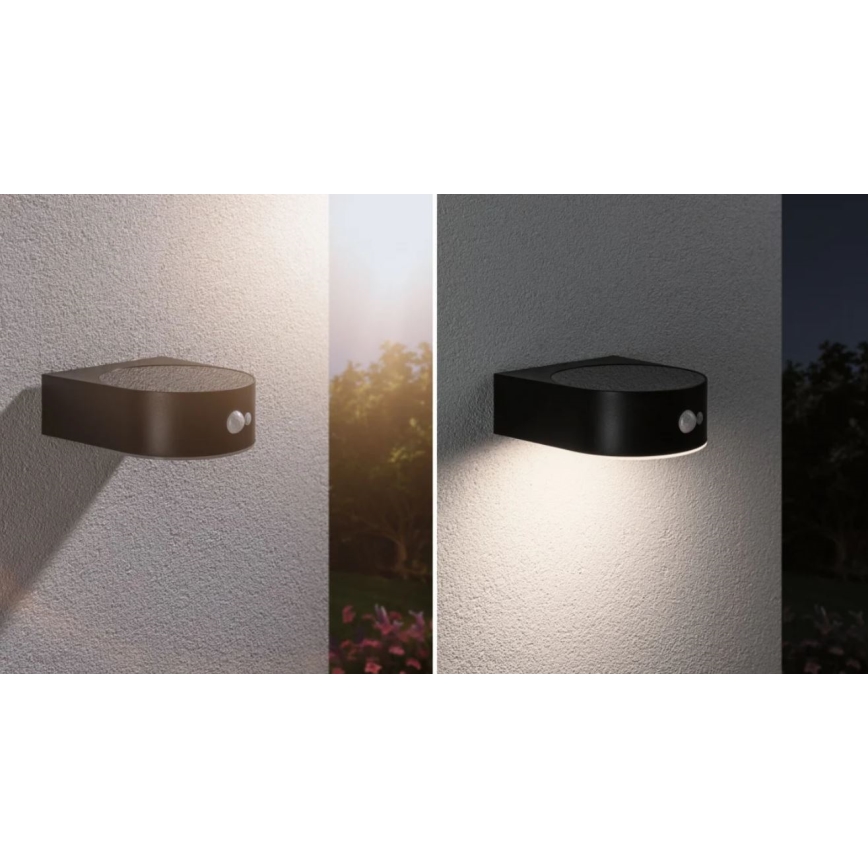 Paulmann 94570 - LED/5,5W IP44 Saulės energija įkraunamas sieninis šviestuvas su jutikliu EILEEN 3,7V 2000 mAh