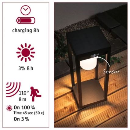 Paulmann 94573 - LED/5,5W IP44 Saulės lempa su jutikliu MARISOL 3,7V 2000 mAh