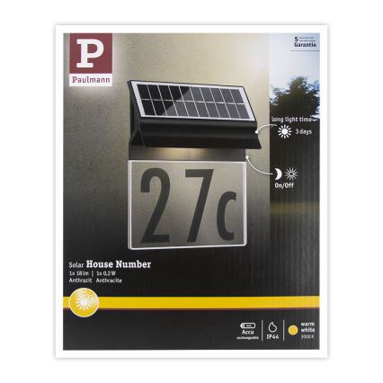 Paulmann 94694 - LED/0,2W IP44 Saulės energijos namo numeris NEDA 3,7V 1800 mAh
