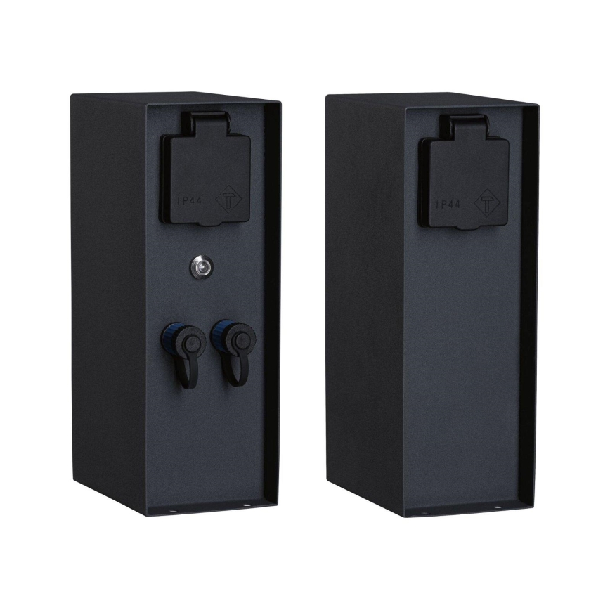 Paulmann 94701 -Lauko kištukinių lizdų stulpas su prieblandos jutikliu RIO 2Z SCHUKO 230V IP44