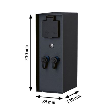 Paulmann 94701 -Lauko kištukinių lizdų stulpas su prieblandos jutikliu RIO 2Z SCHUKO 230V IP44