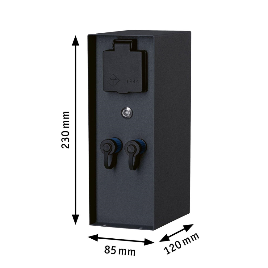Paulmann 94701 -Lauko kištukinių lizdų stulpas su prieblandos jutikliu RIO 2Z SCHUKO 230V IP44
