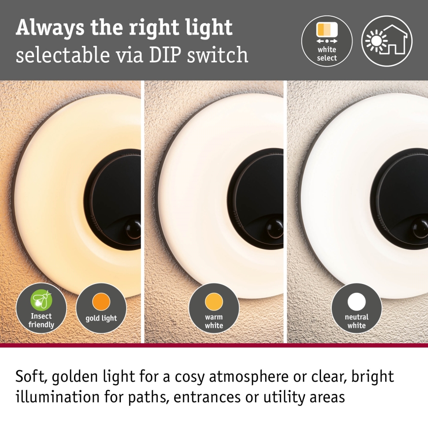 Paulmann 94956 - LED/20,5W IP65 Pritemdomas lauko sieninis šviestuvas su judesio ir sutemų jutikliu AUREVA 230V 2200/3000/4000K antracitas
