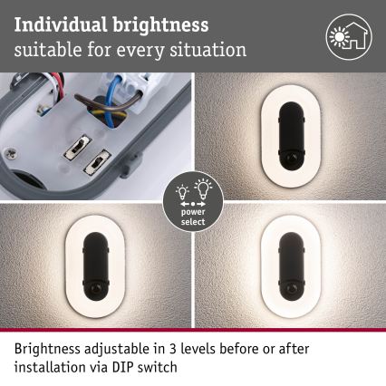 Paulmann 94958 - LED/18,5W IP65 Reguliuojamas lauko sieninis šviestuvas su judesio ir sumrėkimo jutikliu ELUNOR 230V 2200/3000/4000K antracitas